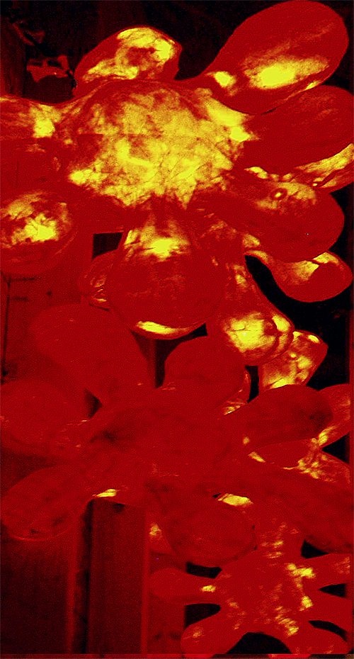 Red Lantern Splats, 2003.  (installation) Paper Mache, lights 10’ x 2’ 10’